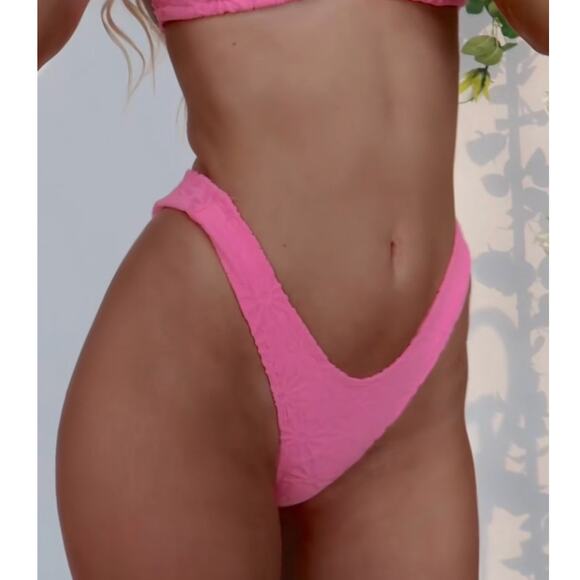 KB KINIS| Cheeky Bikini Set‎ Textured Floral Print Azalea Pink Tie-Back Top Sz S - Picture 11 of 15